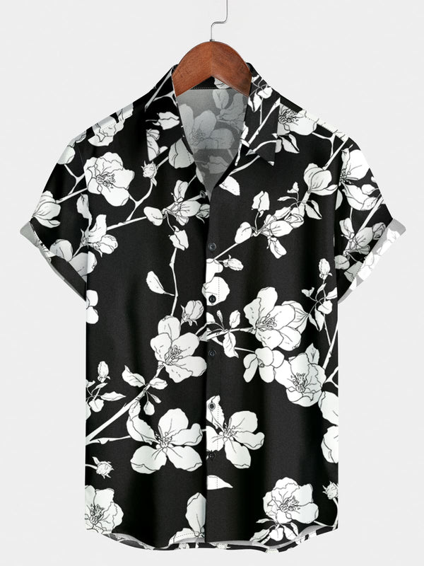 Men's Flower Print Short Sleeve Shirt