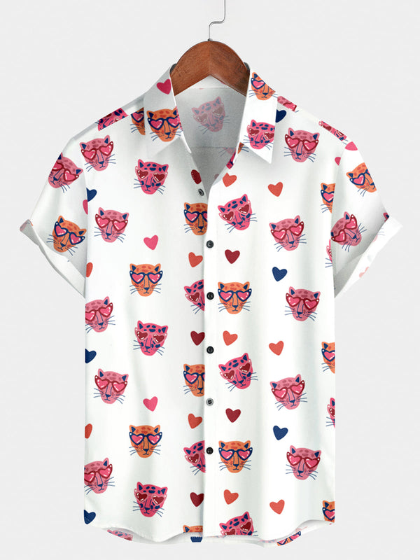 Men's Cheetah Heart Short Sleeve Shirt