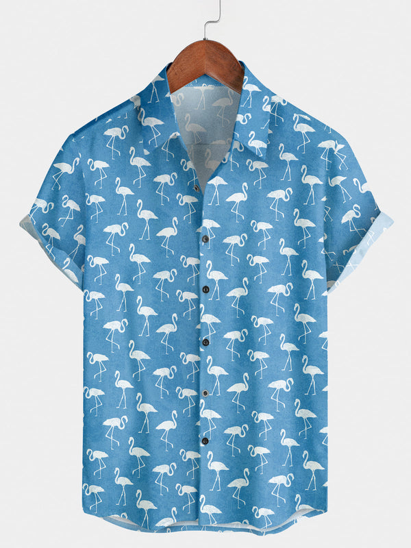 Chemise à manches courtes à imprimé flamant rose pour hommes