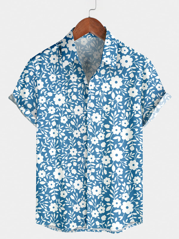 Chemise à manches courtes à imprimé floral pour hommes