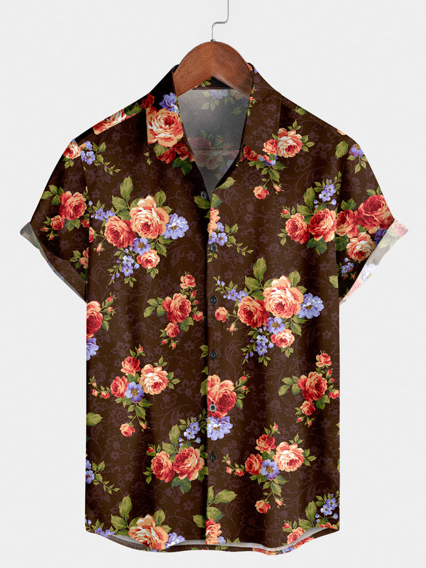 Chemise à manches courtes à imprimé floral pour hommes