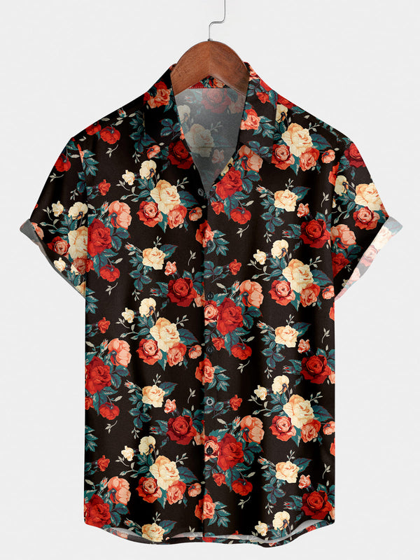 Men's Flower Print Short Sleeve Shirt