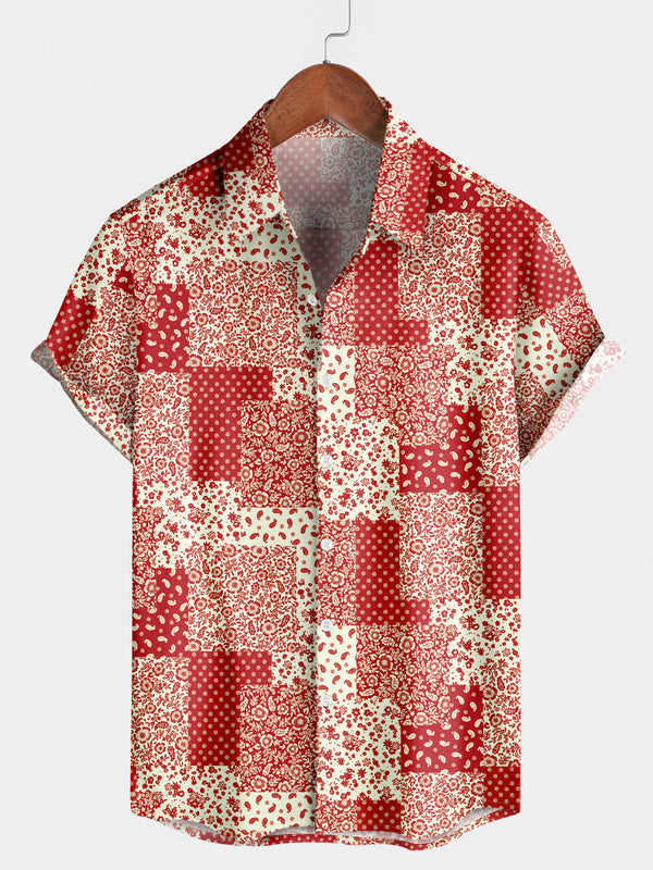 Men's Cashew Patchwork Short Sleeve Shirt