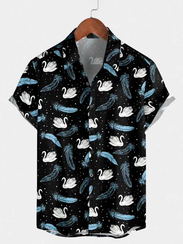 Men's Swan feather Short Sleeve Shirt