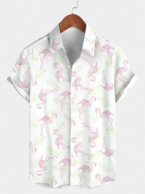 Chemise à manches courtes à imprimé flamant rose pour hommes