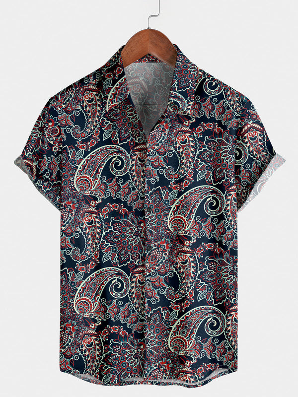 Chemise hawaïenne cachemire à manches courtes pour hommes