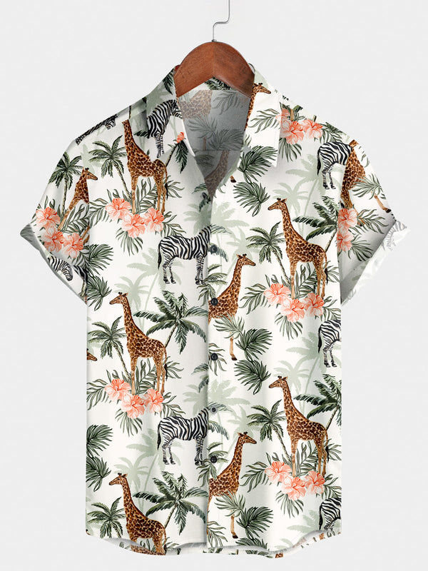 Chemise à manches courtes zèbre girafe pour homme