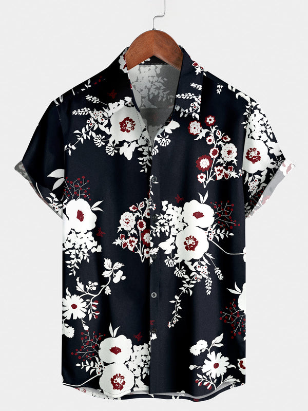 Camicia da uomo a maniche corte per vacanze floreali