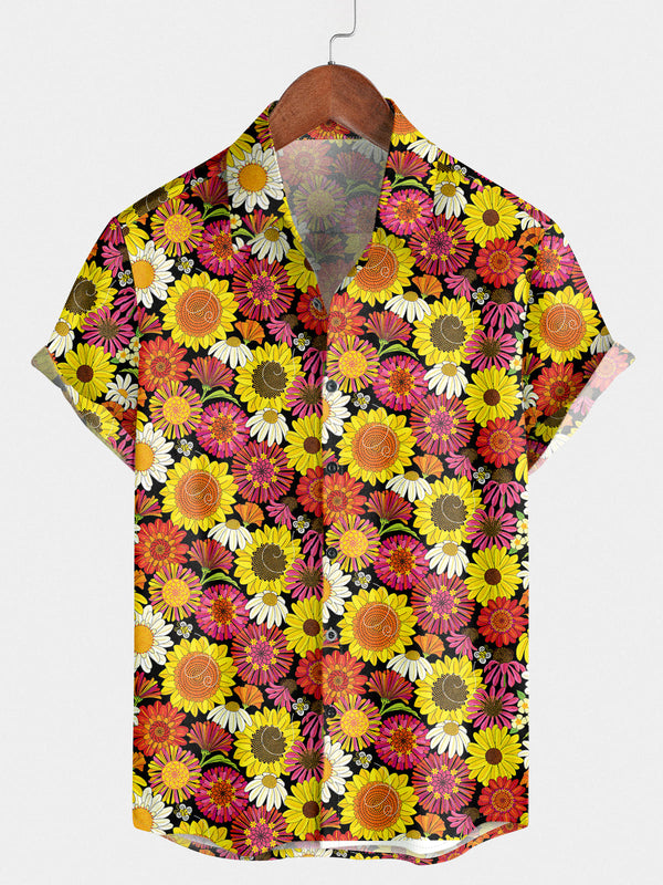 Men's Flower Print Short Sleeve Shirt