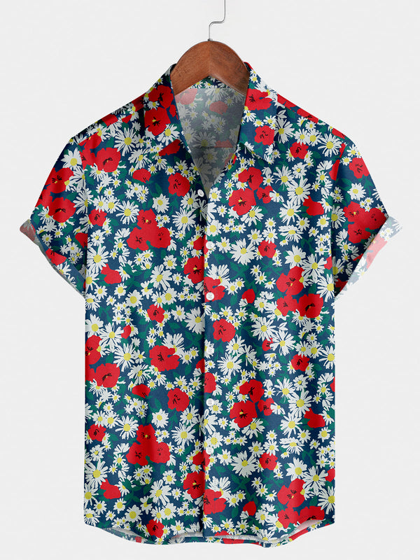 Chemise à manches courtes décontractée à fleurs pour hommes