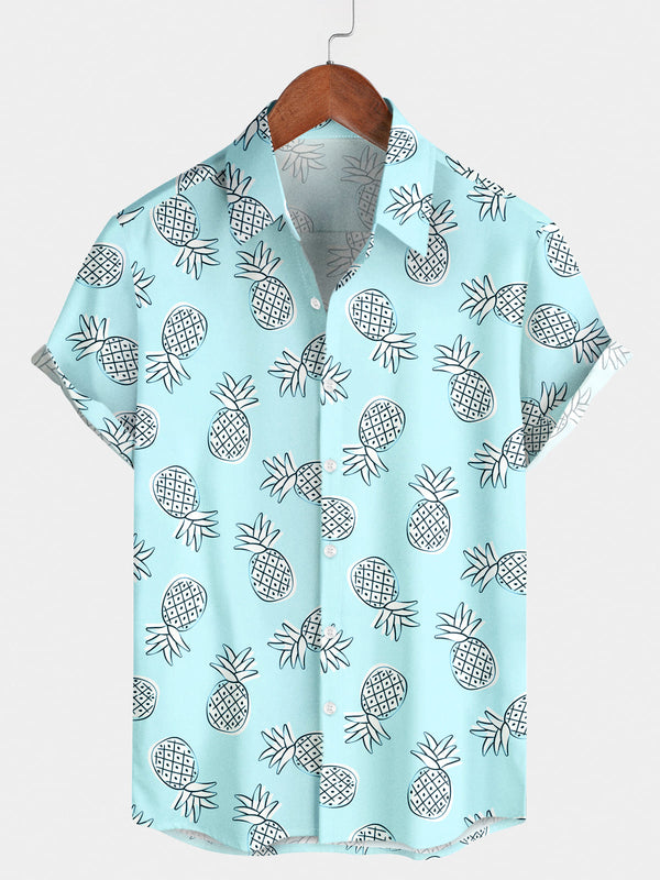 Chemise à manches courtes à imprimé ananas pour homme