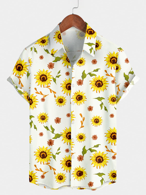 Camicia a maniche corte da uomo con stampa girasole