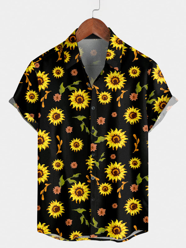 Camicia a maniche corte da uomo con stampa girasole