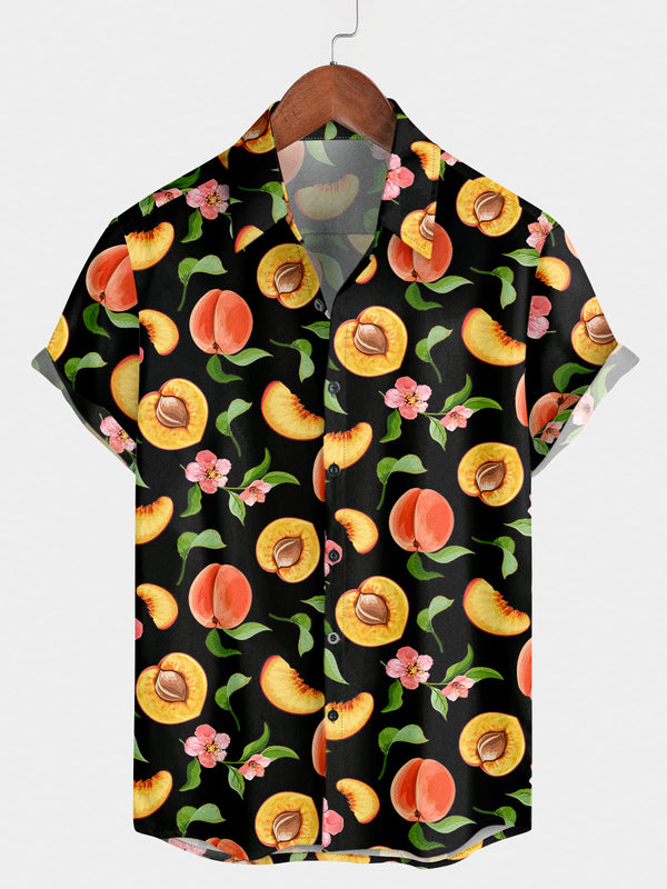 Men's Peach Print Short Sleeve Shirt