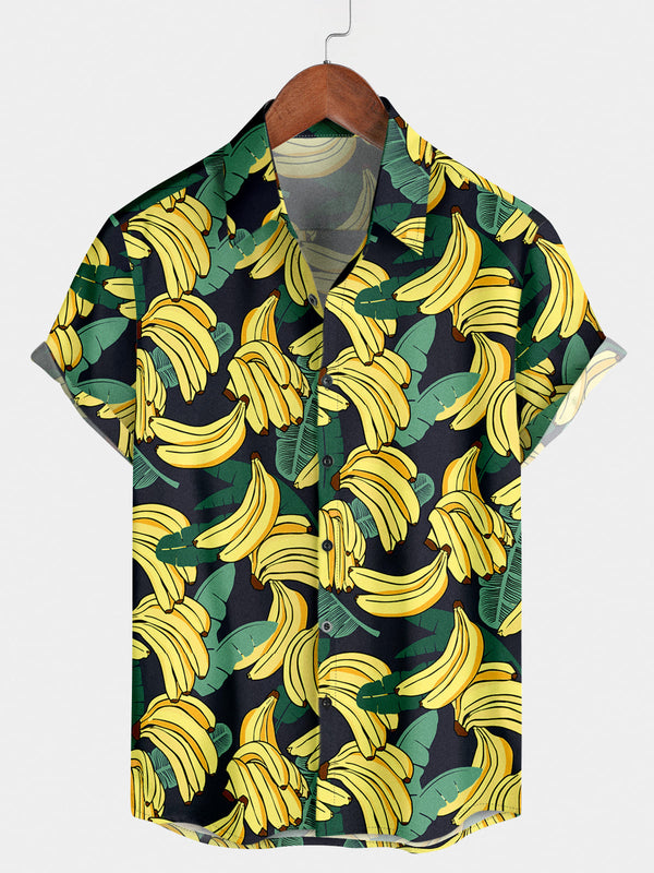 Camicia da uomo a maniche corte con stampa banana