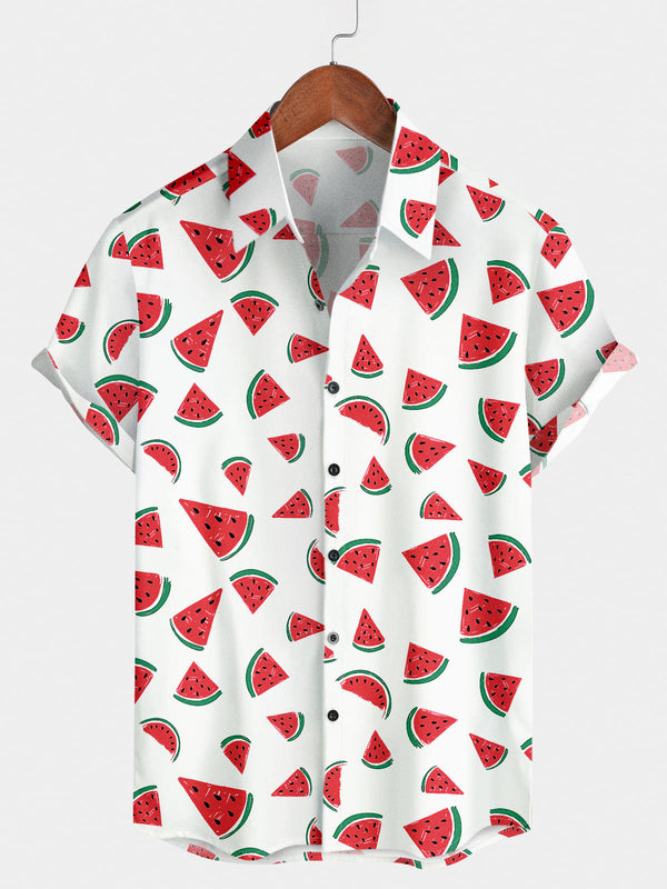 Men's Watermelon Print Short Sleeve Shirt