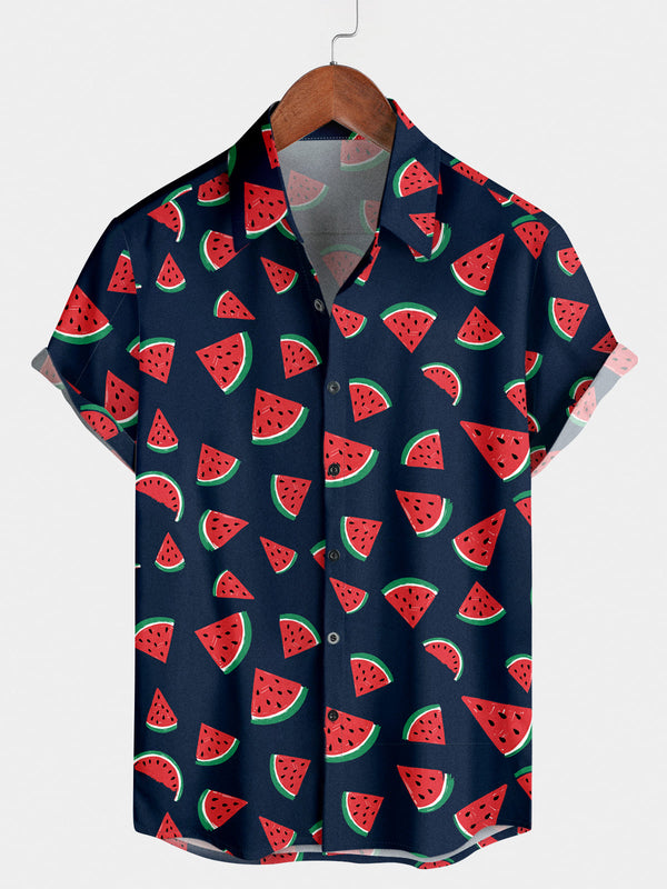 Men's Watermelon Print Short Sleeve Shirt