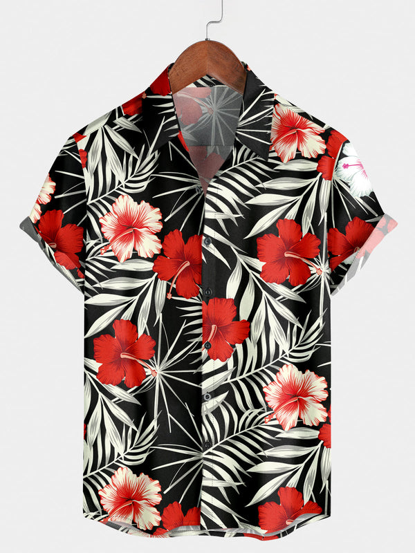 Chemise à manches courtes à imprimé floral pour hommes