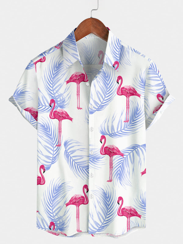 Chemise à manches courtes à imprimé flamant rose pour hommes