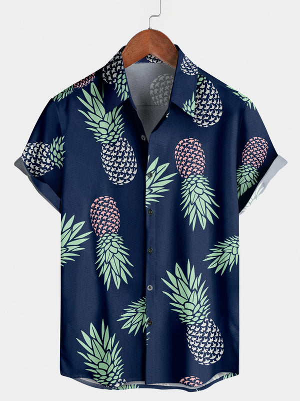 Chemise à manches courtes à imprimé ananas pour homme