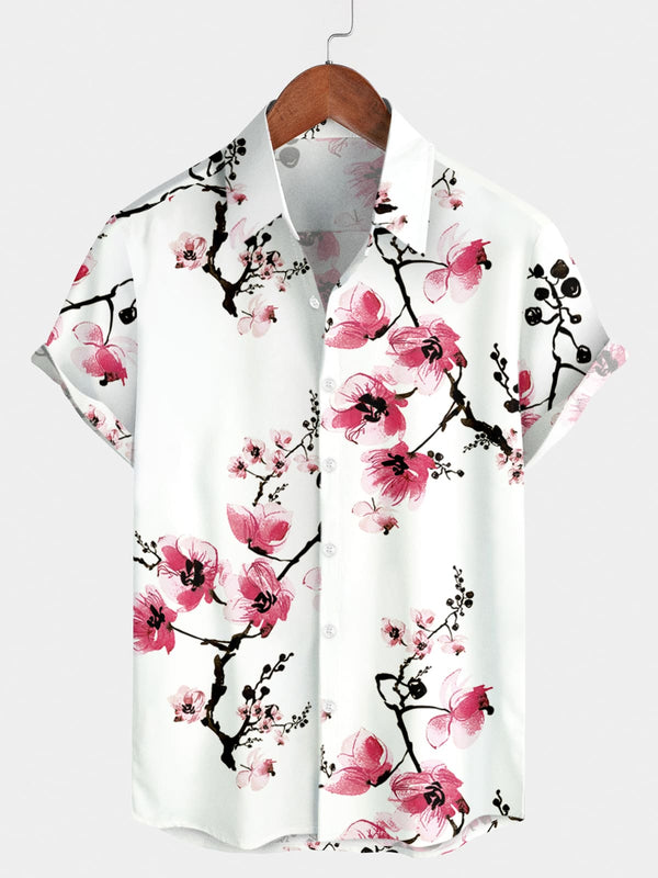 Chemise à manches courtes à imprimé floral pour hommes