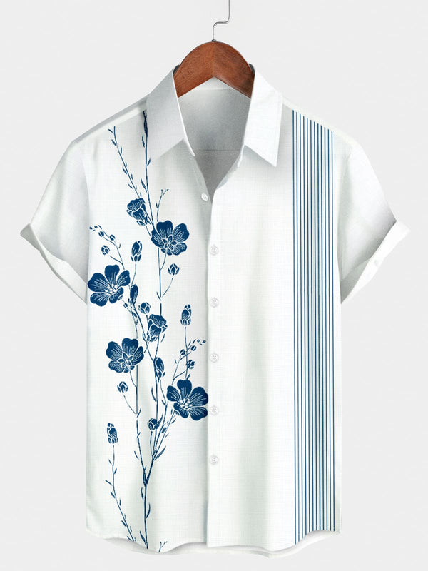 Camicia da uomo a manica corta verticale floreale