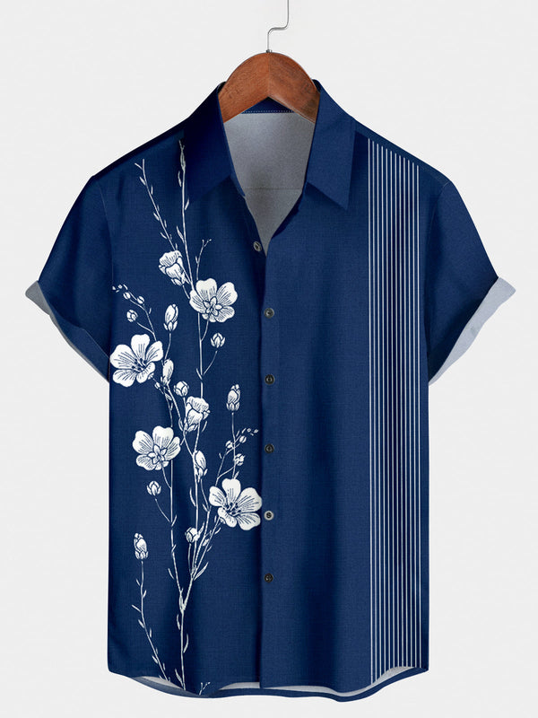 Chemise à manches courtes verticale à fleurs pour hommes