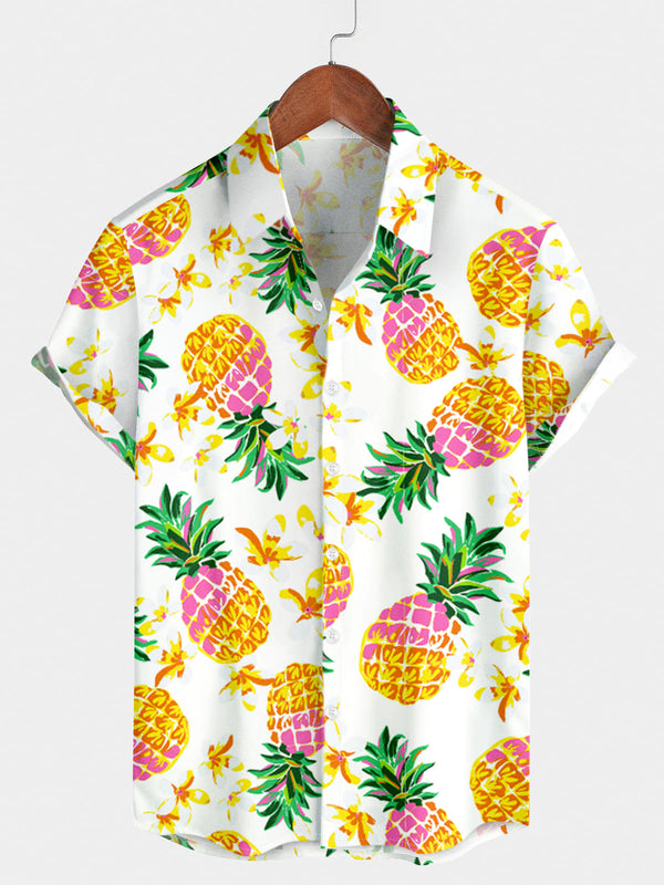 Chemise à manches courtes à imprimé ananas pour homme