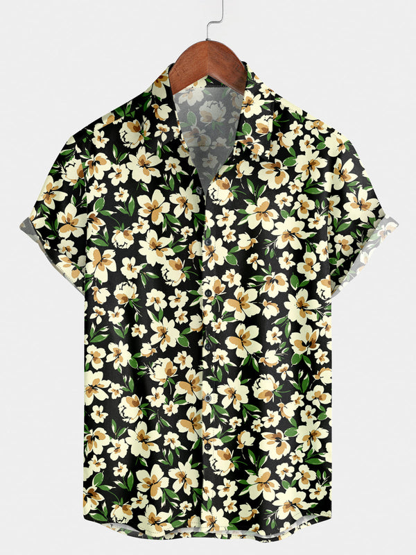 Chemise à manches courtes à motif marguerite pour hommes