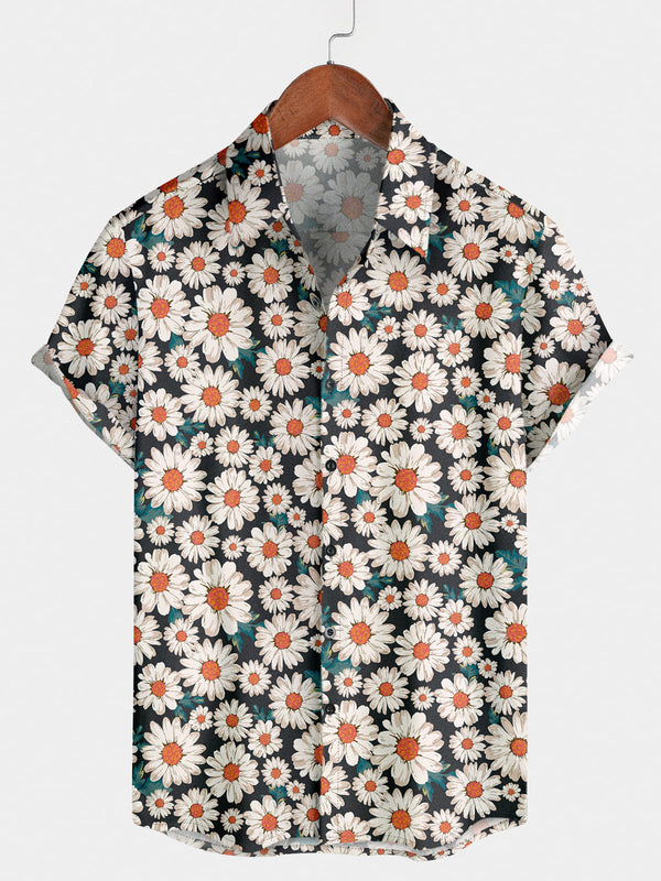 Chemise à manches courtes à imprimé marguerite pour hommes