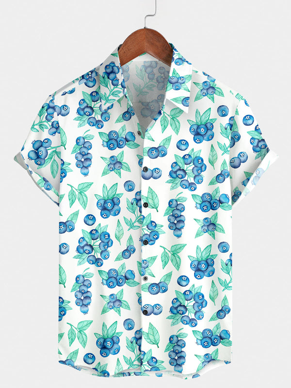 Chemise à manches courtes à imprimé myrtille pour hommes