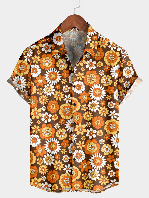 Chemise à manches courtes décontractée à fleurs pour hommes