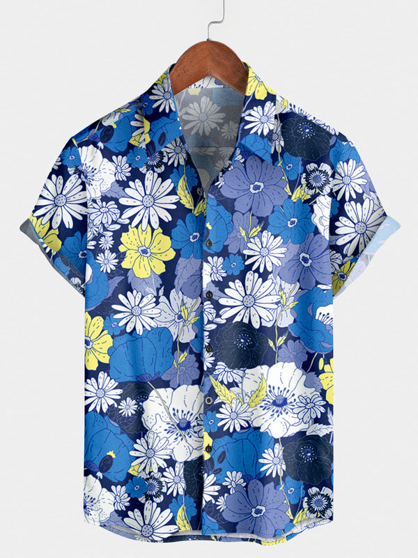 Chemise à manches courtes hawaïenne à fleurs pour hommes