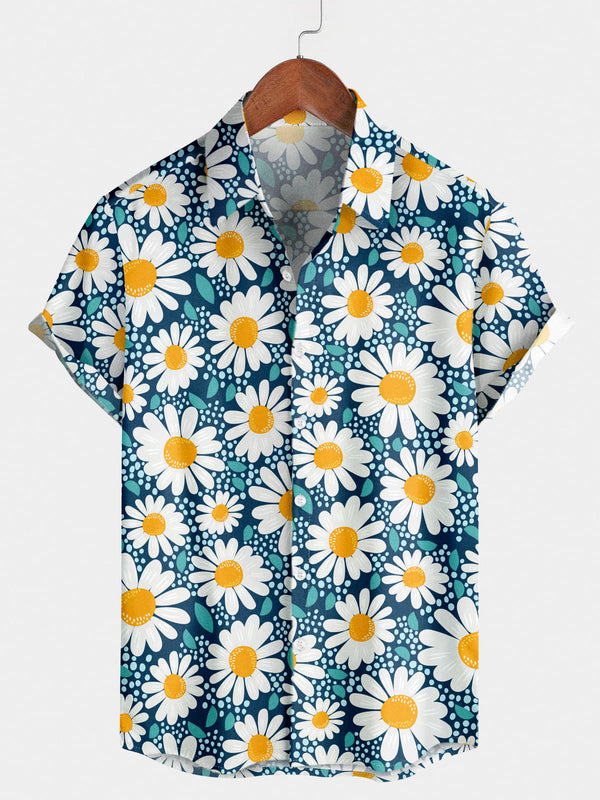 Chemise à manches courtes à motif marguerites pour hommes