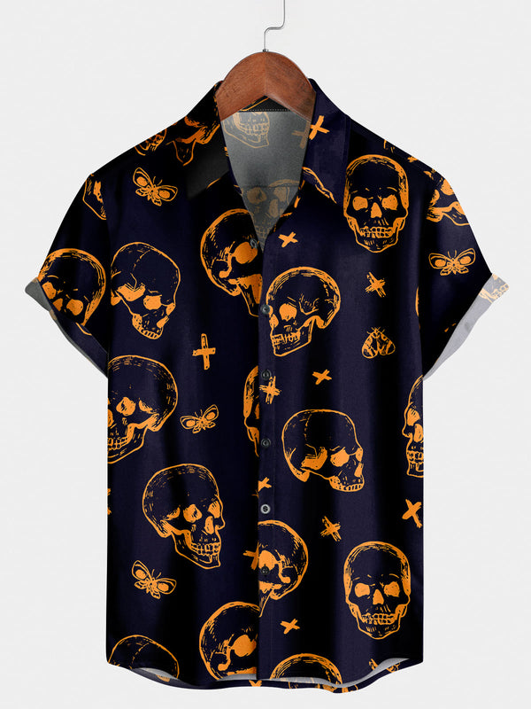 Chemise à manches courtes Skull Butterfly pour hommes