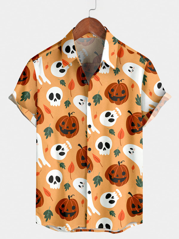 Men's Skull Pumpkin Short Sleeve Shirt