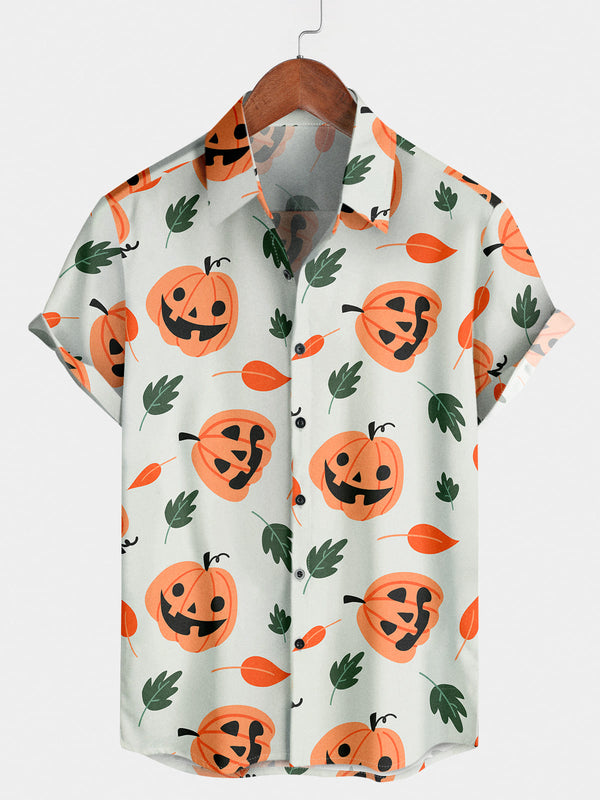 Men's Pumpkin Print Short Sleeve Shirt