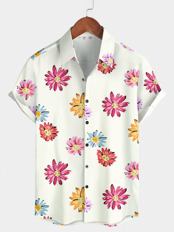 Chemise à manches courtes à imprimé marguerite pour hommes