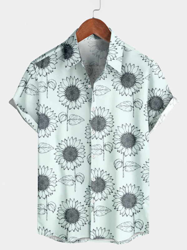 Camicia a maniche corte casual da uomo girasole