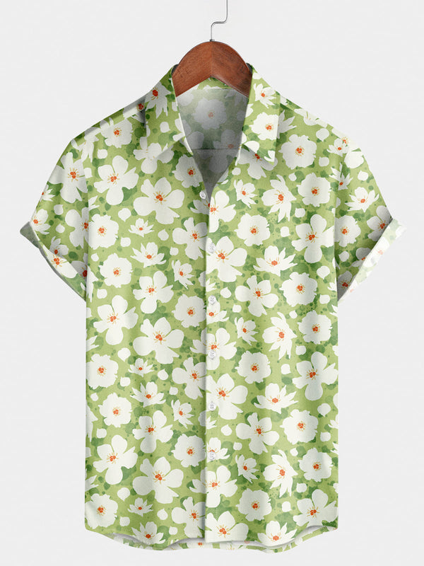 Chemise à manches courtes à imprimé marguerite pour hommes