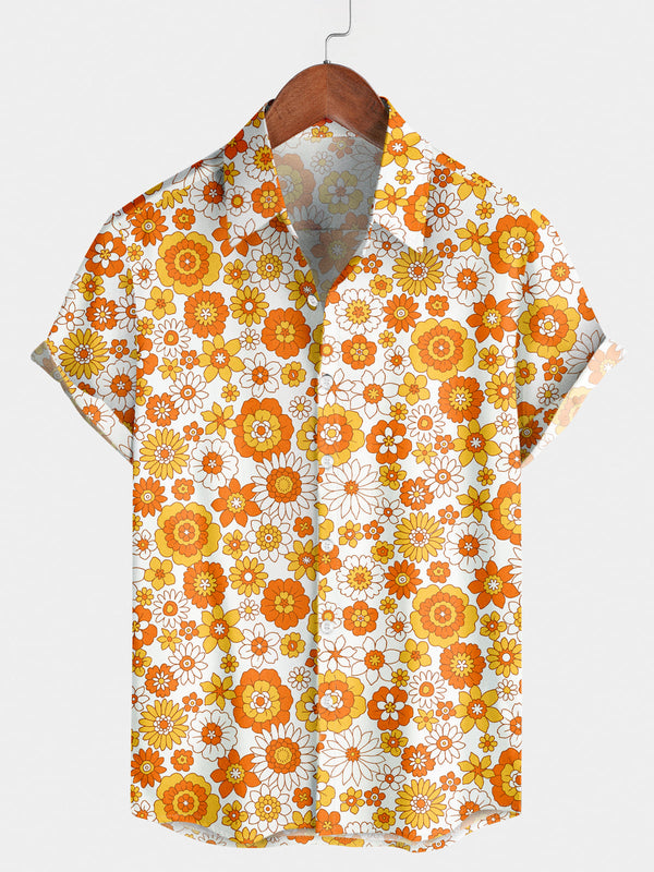 Chemise à manches courtes à imprimé marguerites pour hommes