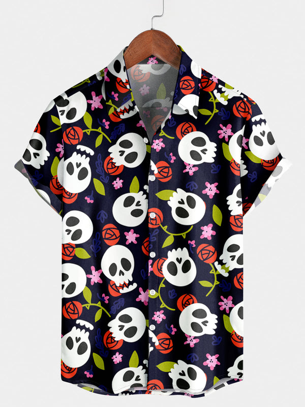 Men's Floral Skull Short Sleeve Shirt