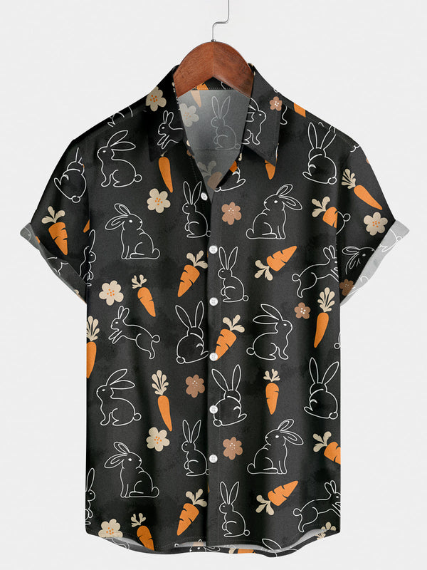 Chemise à manches courtes à imprimé lapin pour hommes