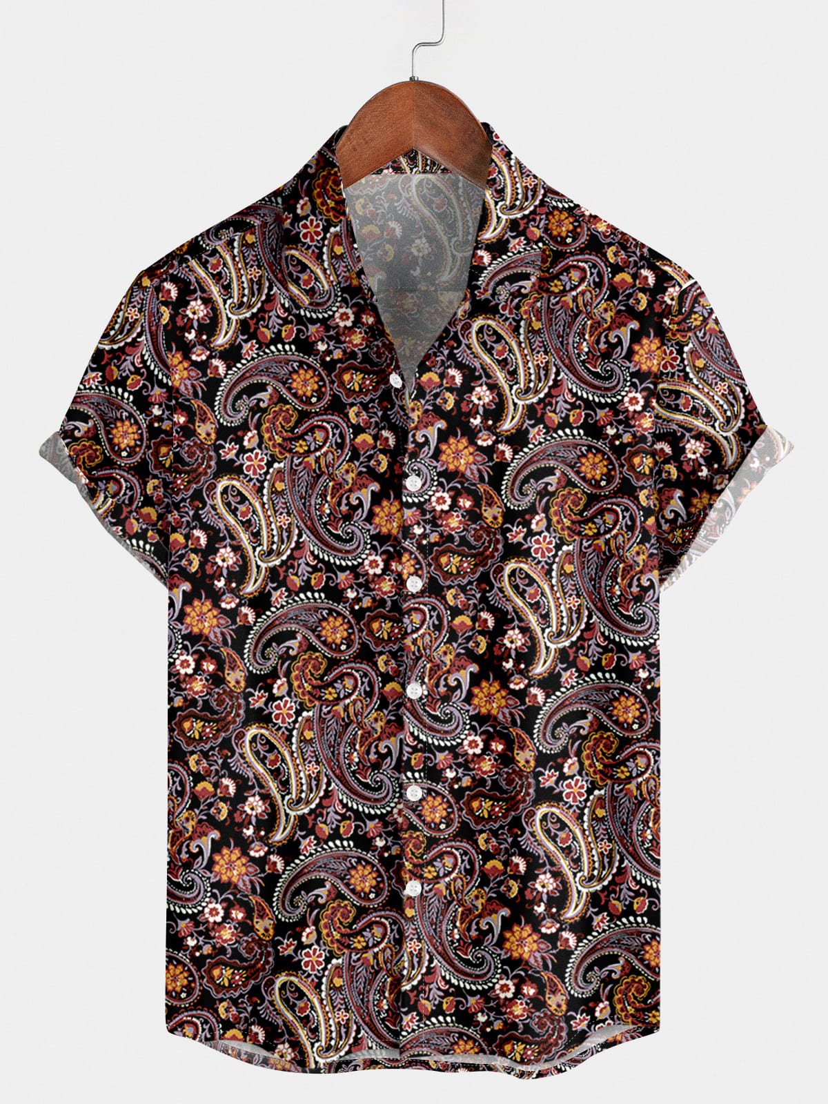 Camicia da uomo a maniche corte con stampa paisley