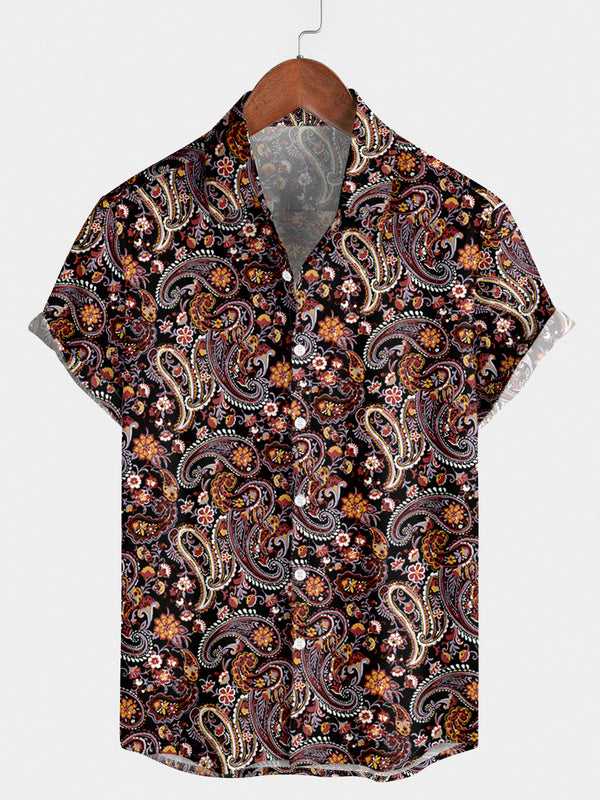 Camicia da uomo a maniche corte con stampa paisley