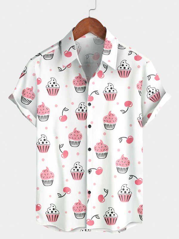 Camicia a maniche corte casual rosa da uomo