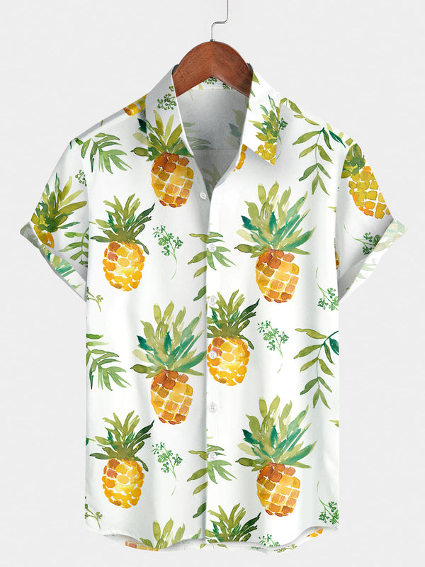 Camicia da uomo a maniche corte con stampa ananas