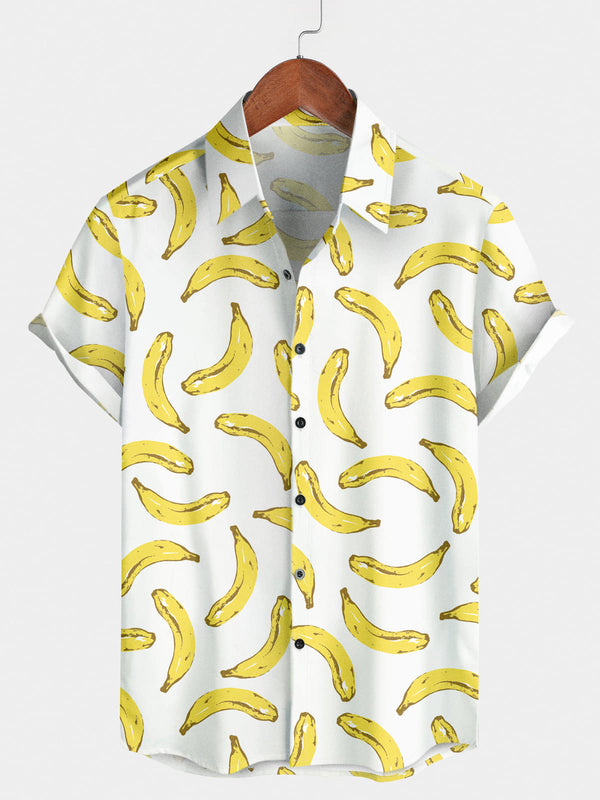 Chemise à manches courtes à imprimé banane pour hommes