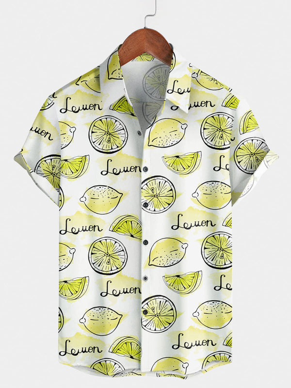 Men's Lemon Print Short Sleeve Shirt