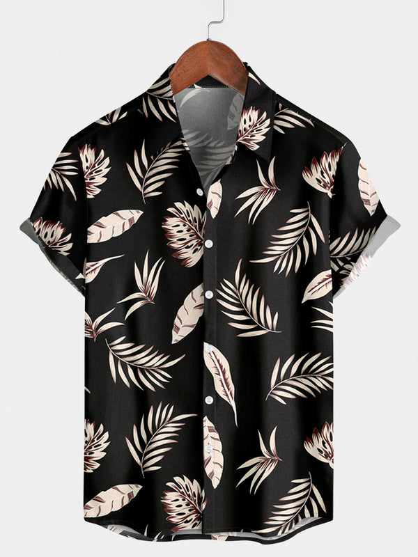 Men's Leaf Print Short Sleeve Shirt